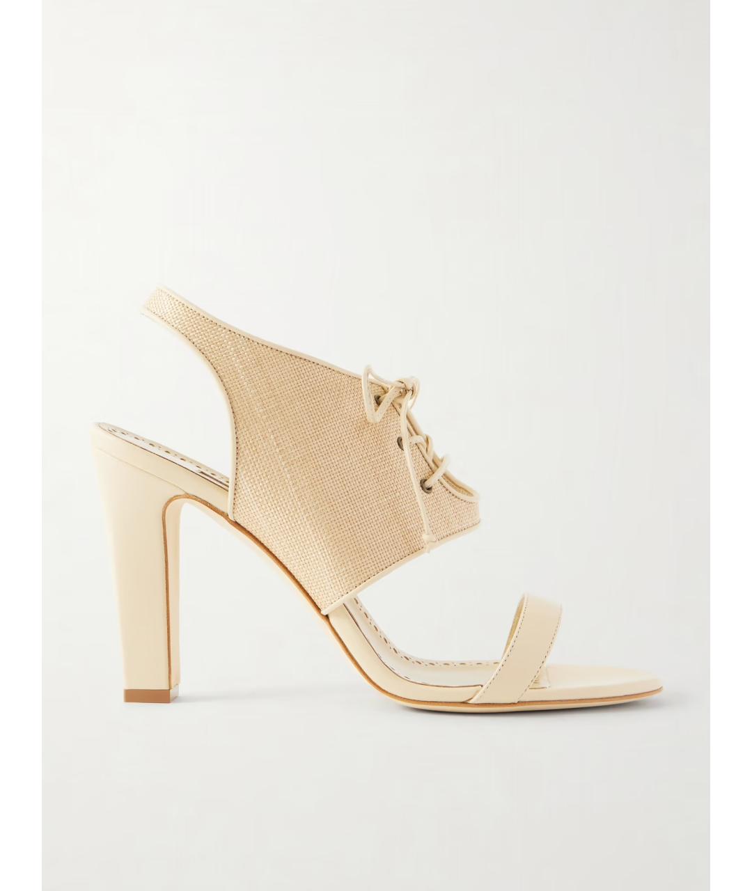 MANOLO BLAHNIK Бежевые кожаные мюли, фото 6