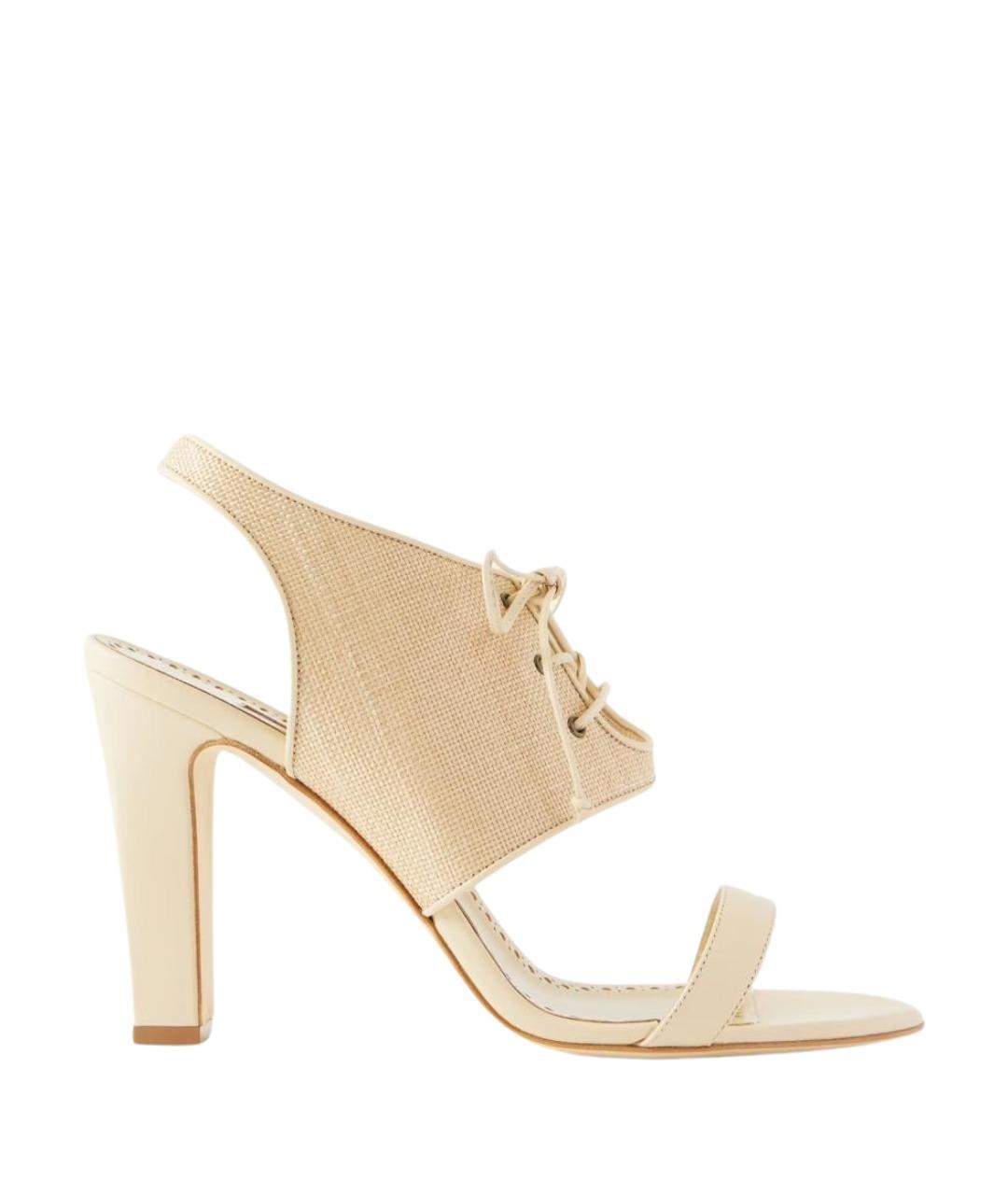 MANOLO BLAHNIK Бежевые кожаные мюли, фото 1