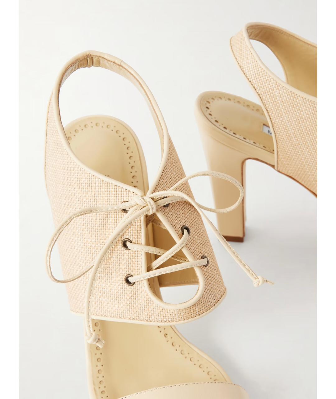 MANOLO BLAHNIK Бежевые кожаные мюли, фото 4