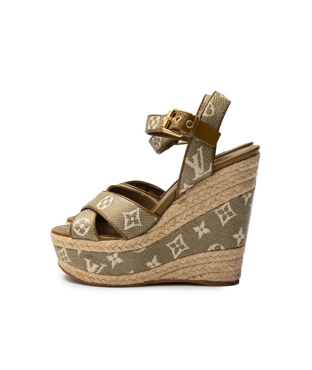 LOUIS VUITTON Хаки кожаные босоножки, фото 3