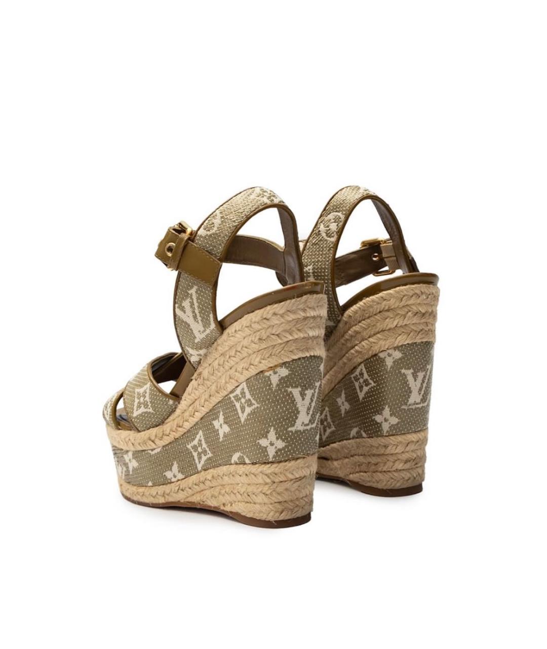 LOUIS VUITTON Хаки кожаные босоножки, фото 4