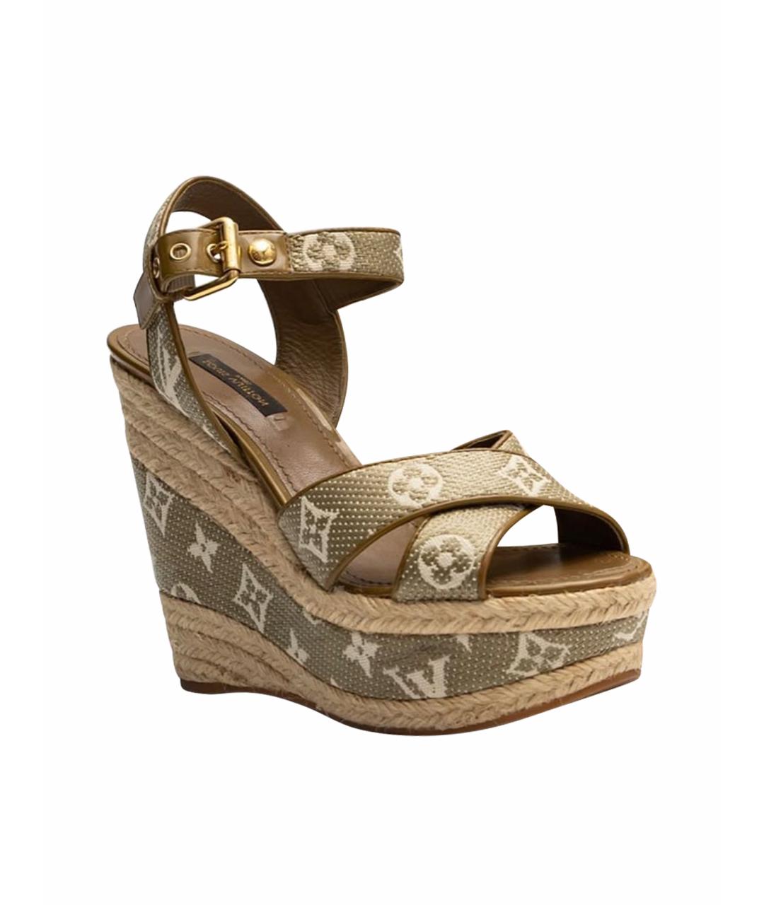 LOUIS VUITTON Хаки кожаные босоножки, фото 1