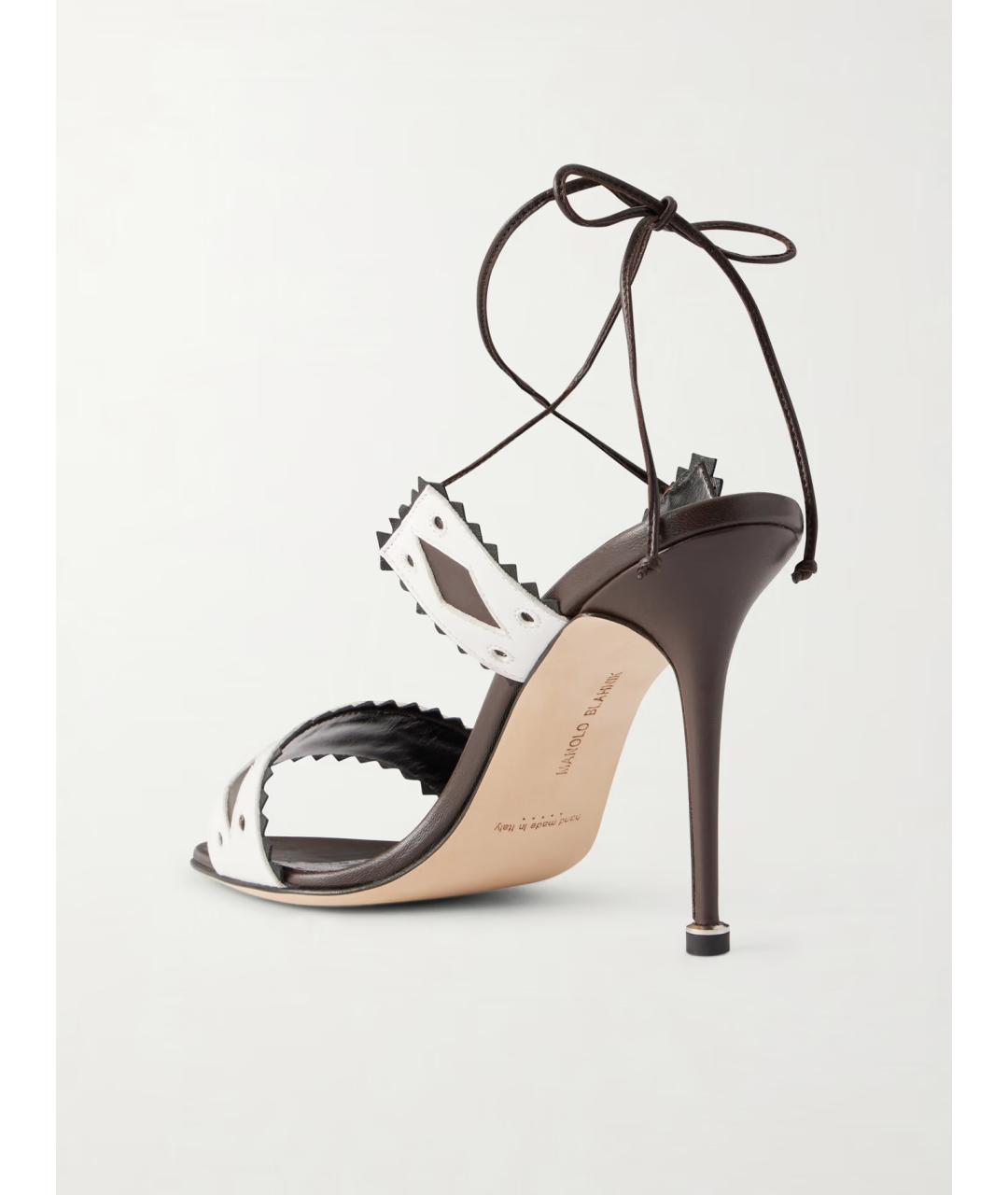 MANOLO BLAHNIK Белые кожаные босоножки, фото 4