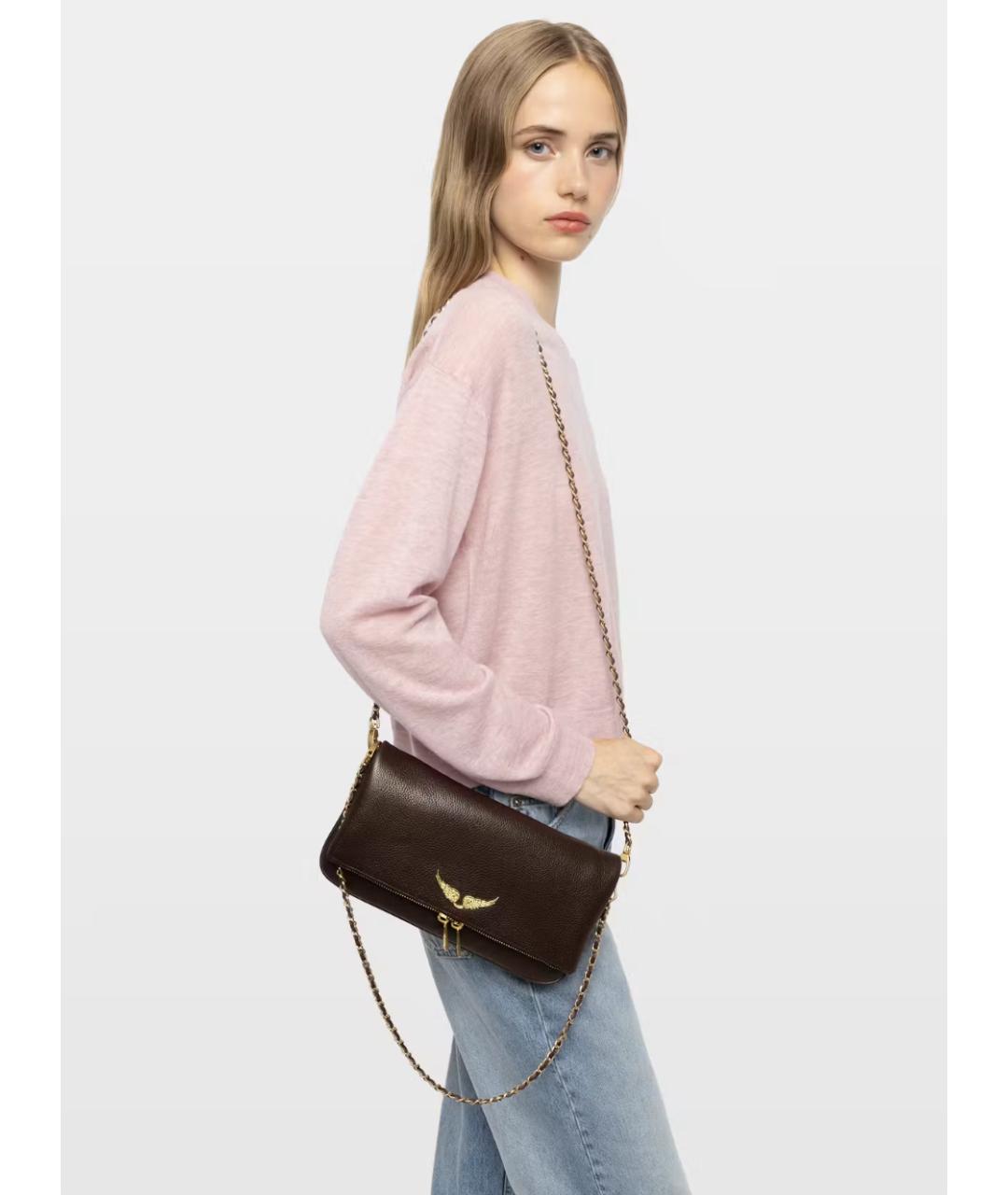 ZADIG & VOLTAIRE Коричневая кожаная сумка через плечо, фото 5
