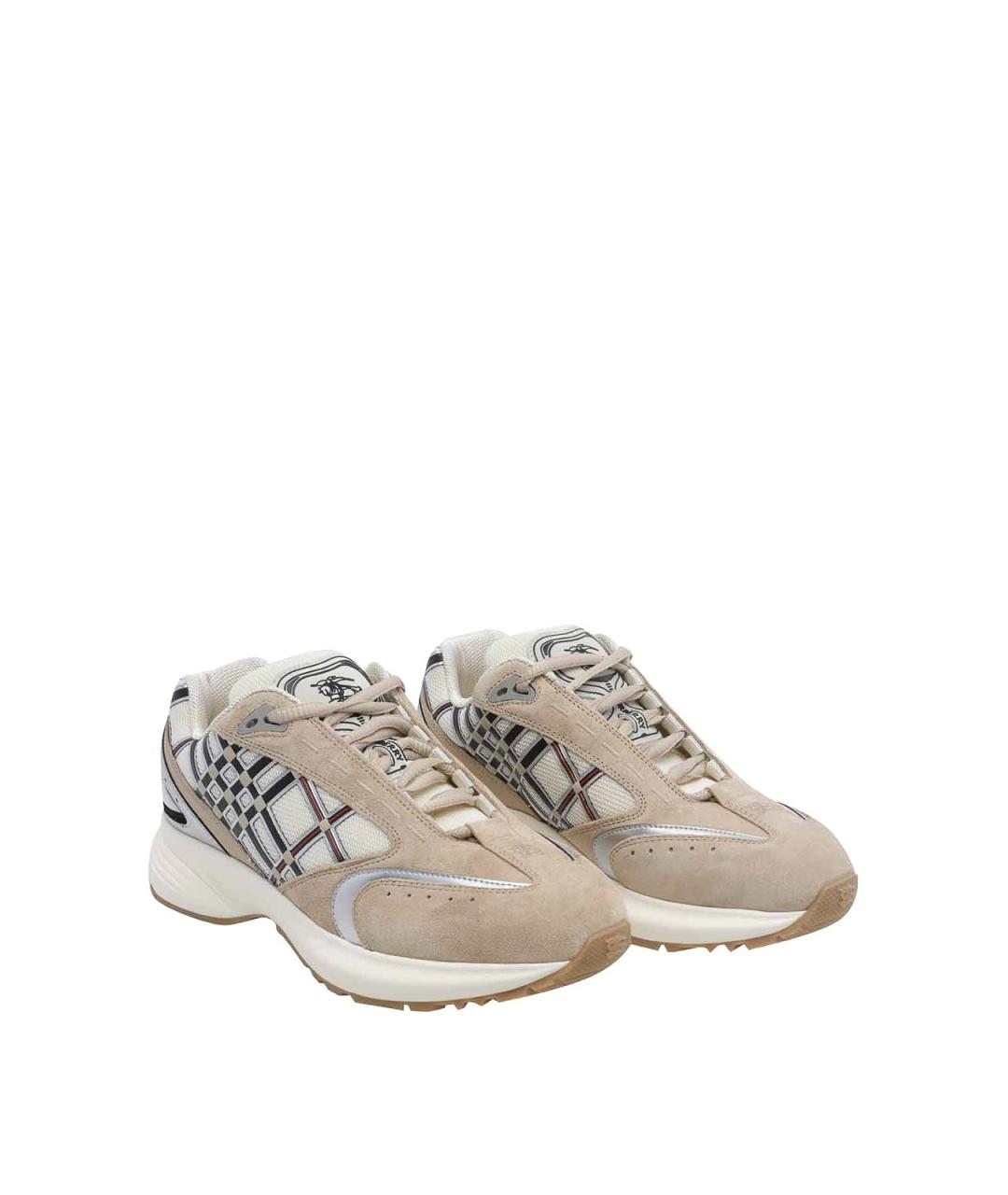 BURBERRY Бежевые замшевые низкие кроссовки / кеды, фото 2