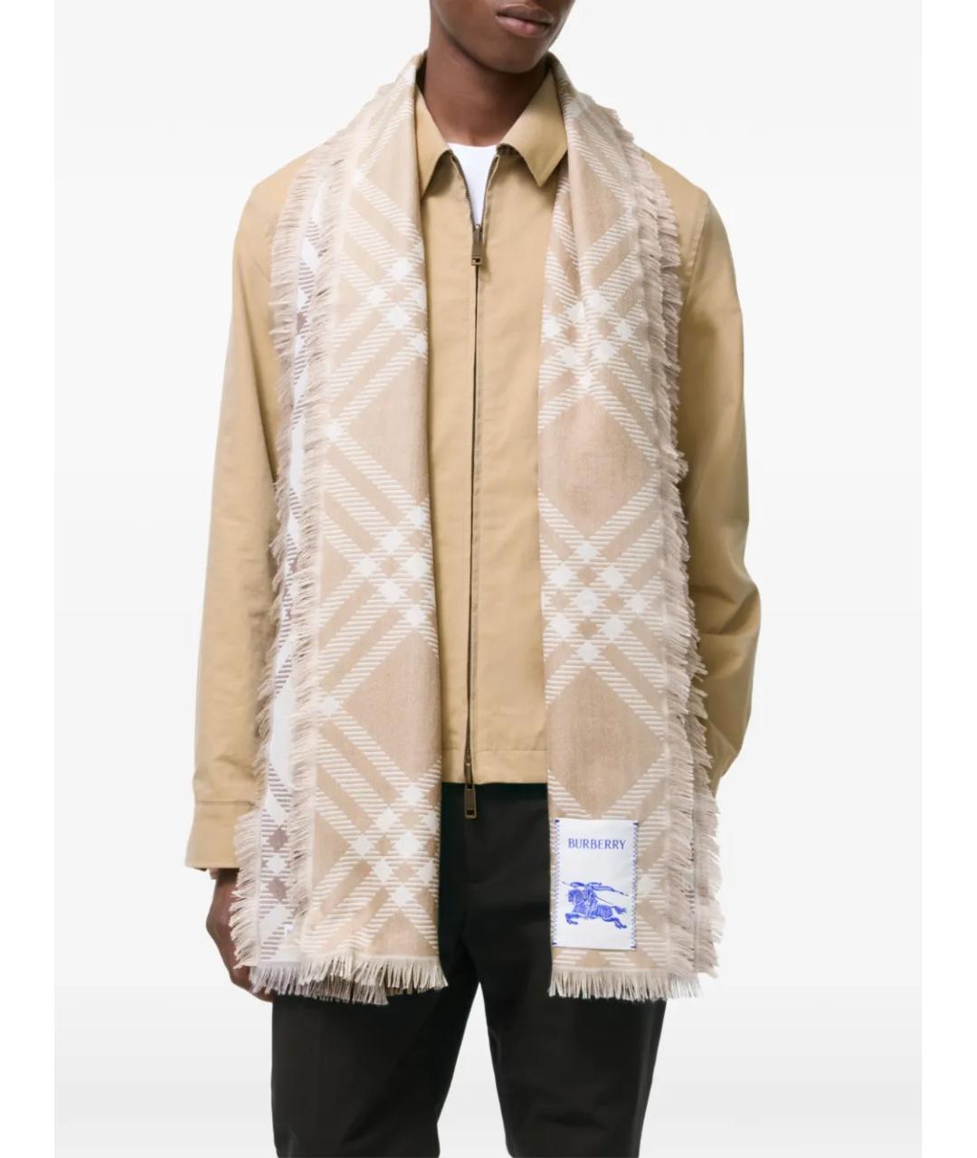 BURBERRY Бежевый шерстяной шарф, фото 4
