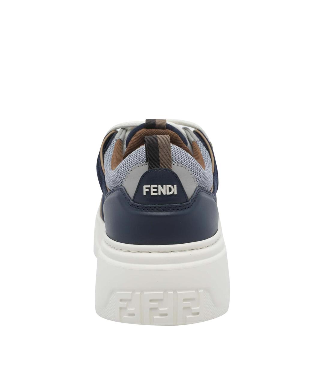 FENDI Синие кожаные низкие кроссовки / кеды, фото 4