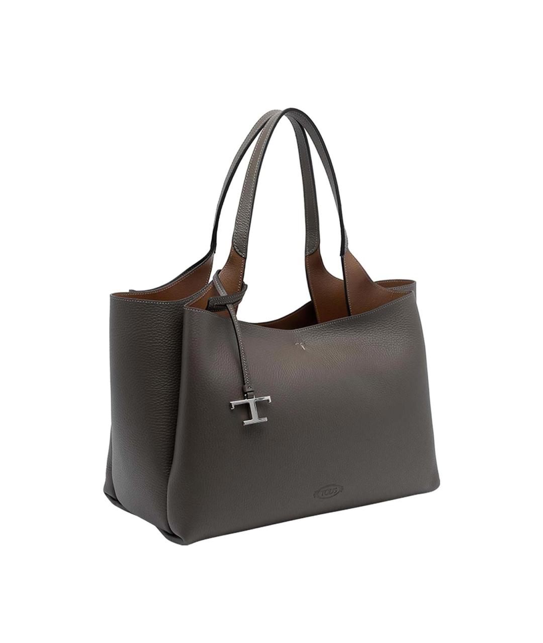 TOD'S Серая кожаная сумка тоут, фото 2