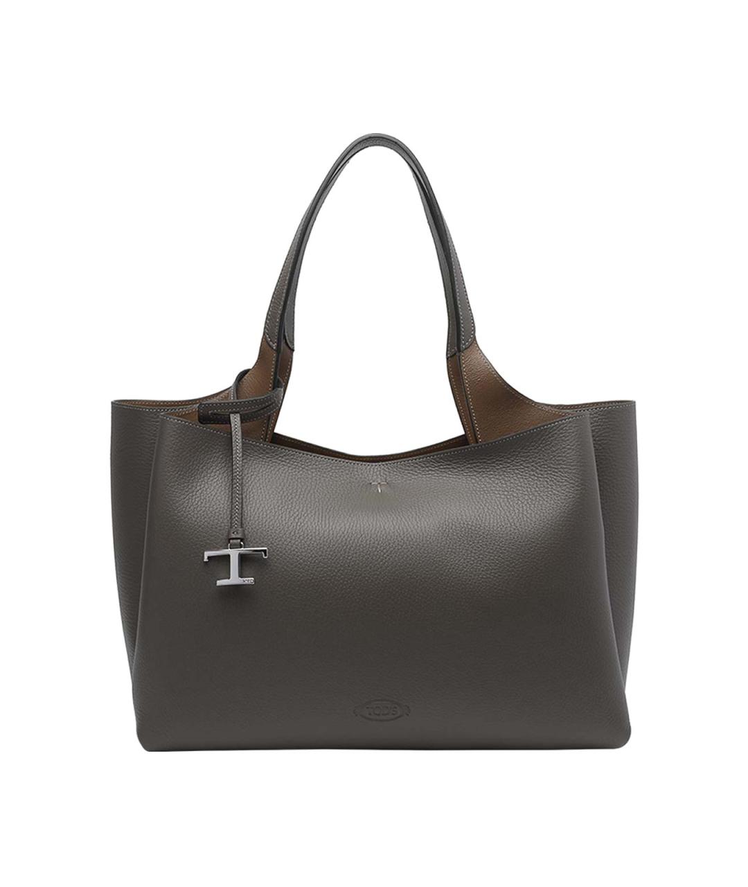TOD'S Серая кожаная сумка тоут, фото 1