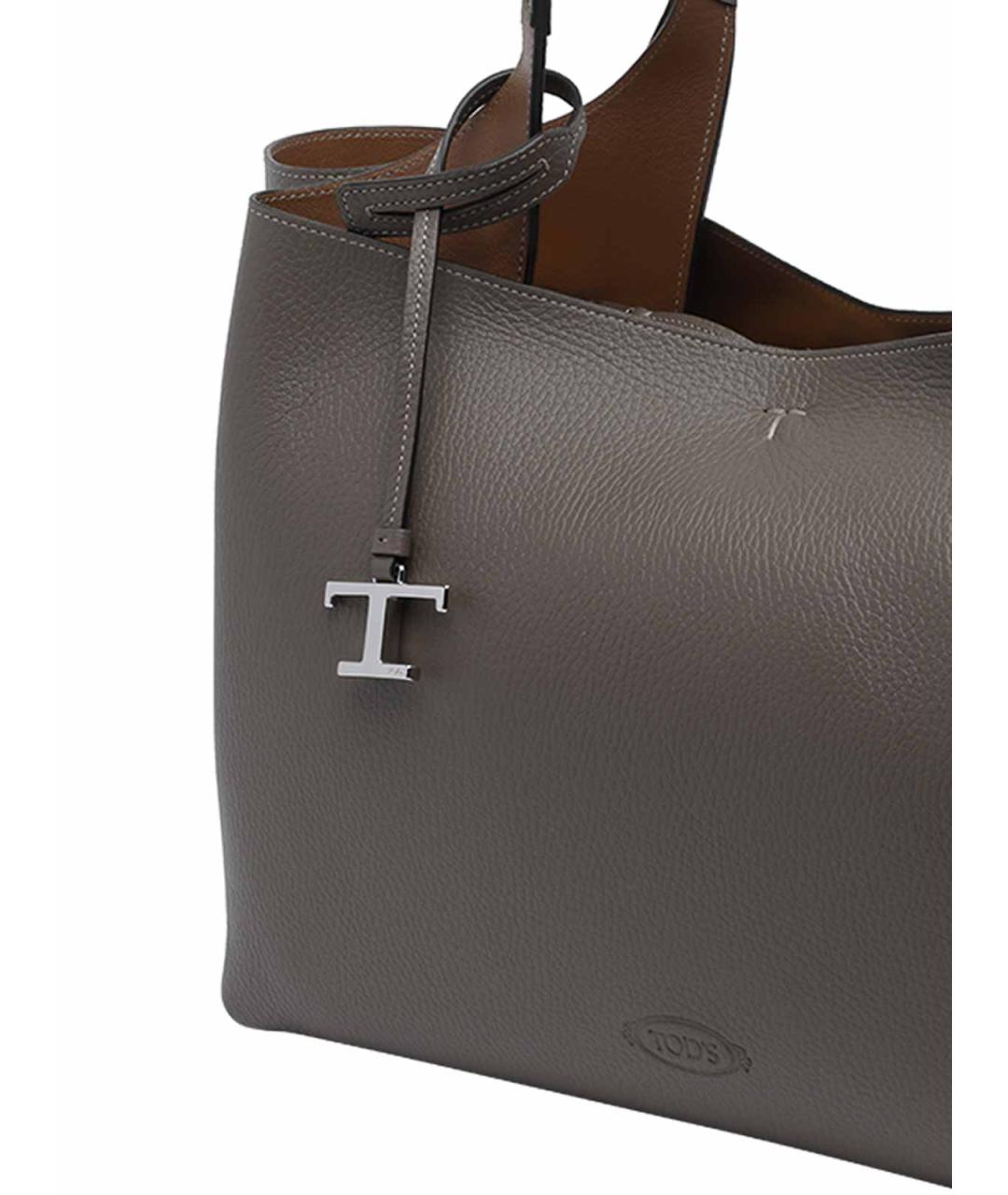 TOD'S Серая кожаная сумка тоут, фото 4