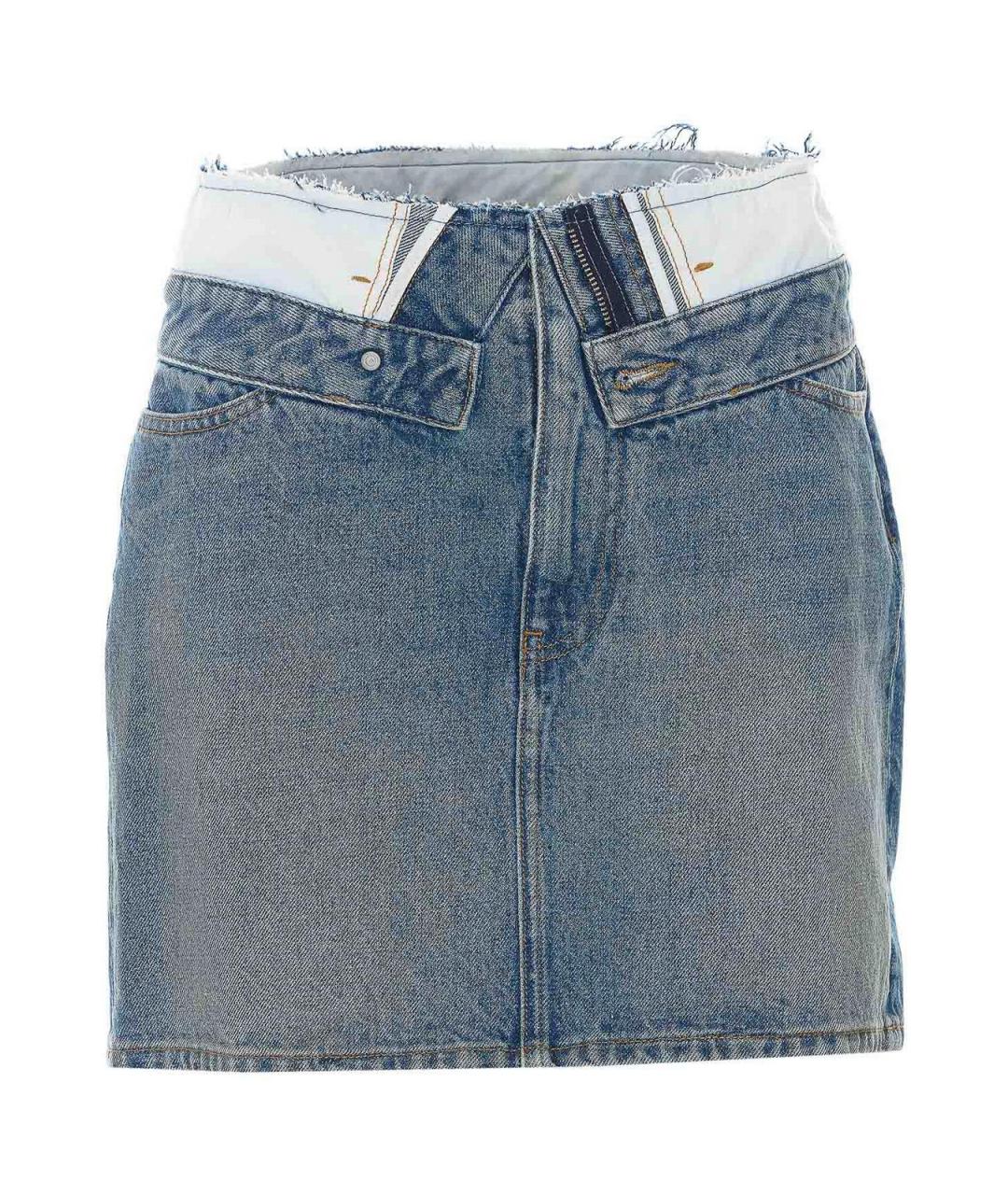 MM6 MAISON MARGIELA Голубая хлопковая юбка мини, фото 1