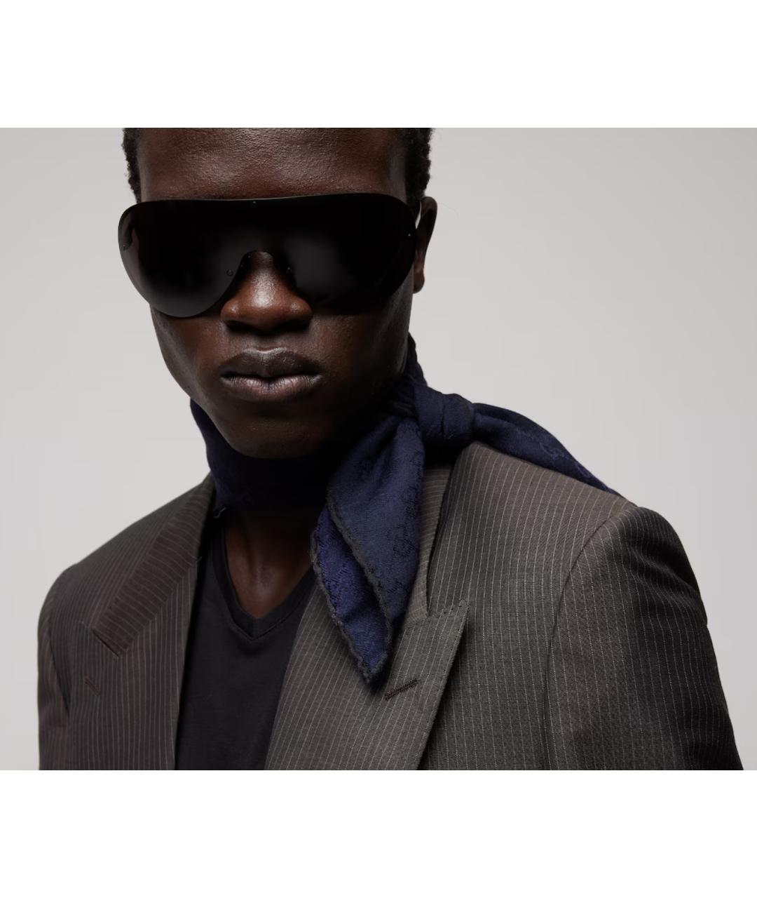 GUCCI Темно-синий шерстяной шарф, фото 3
