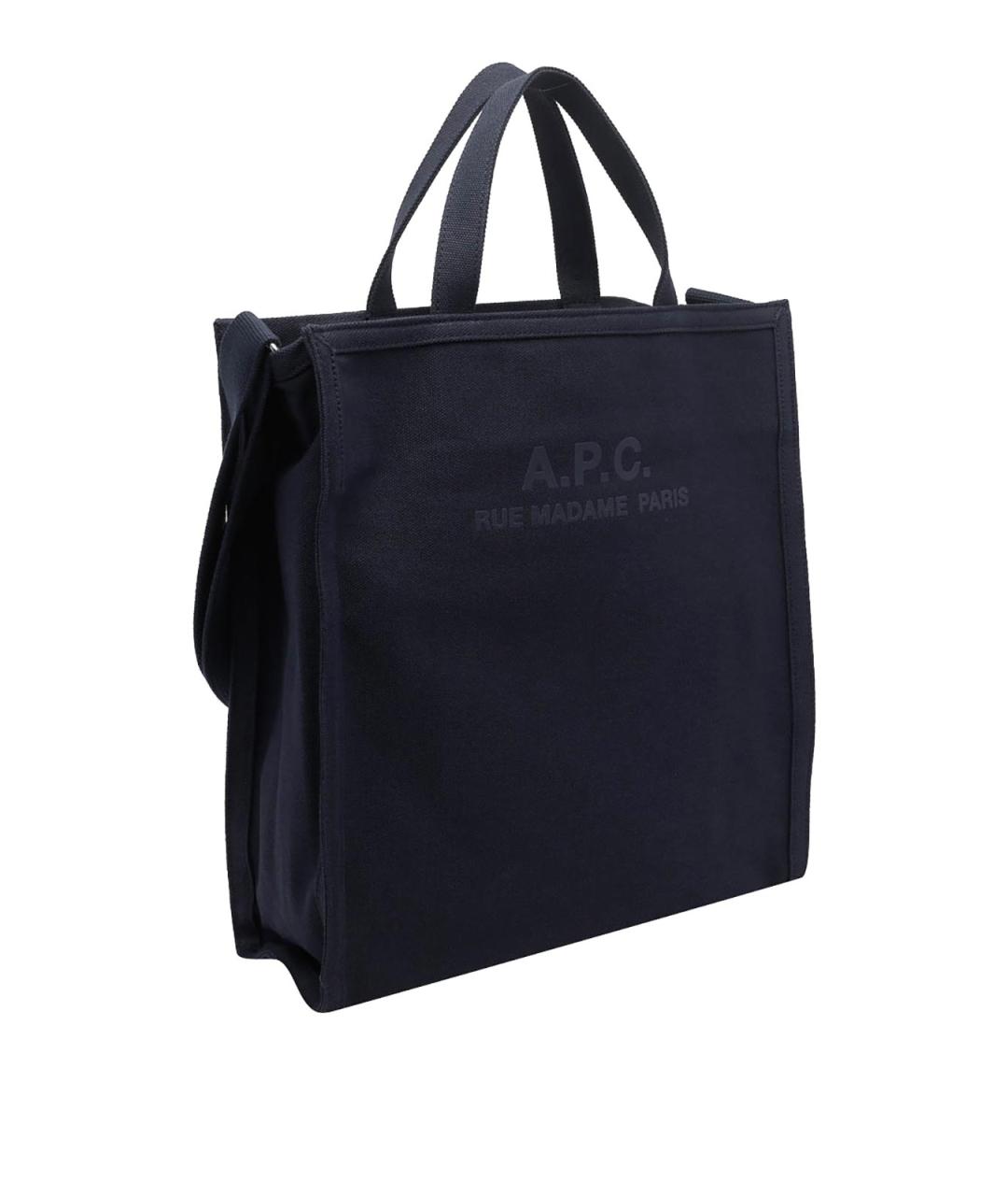 A.P.C. Темно-синяя хлопковая сумка тоут, фото 2