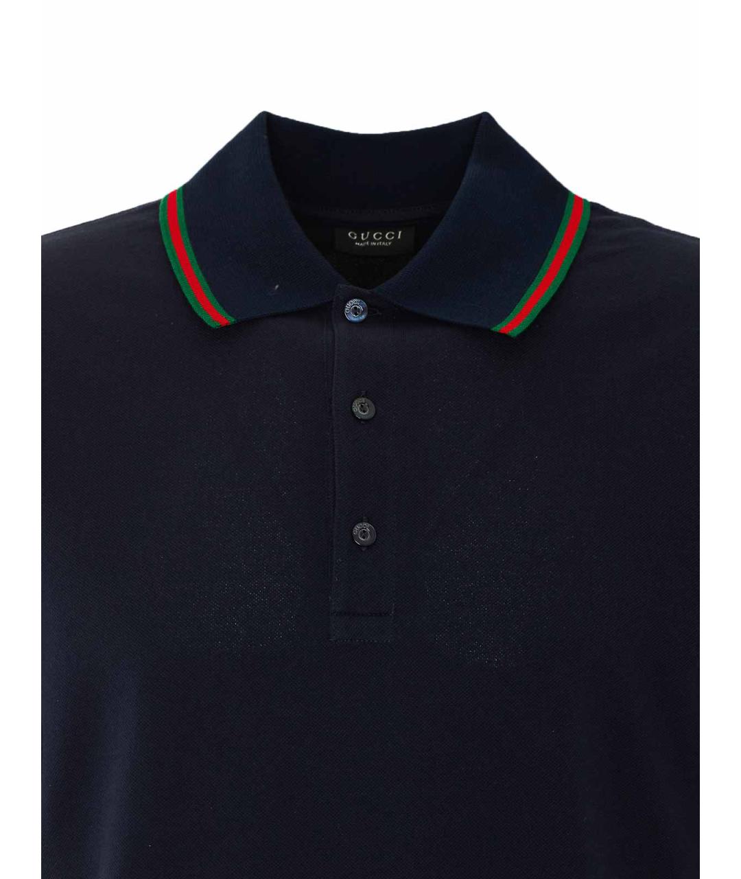GUCCI Темно-синее хлопковое поло с коротким рукавом, фото 4