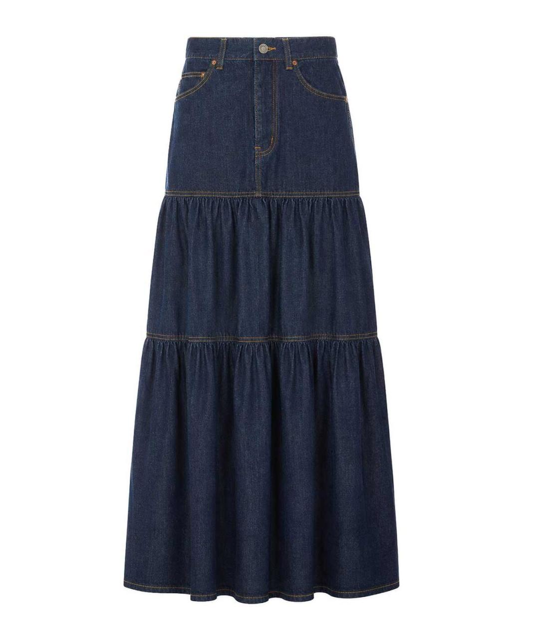 SAINT LAURENT Синяя хлопковая юбка макси, фото 1