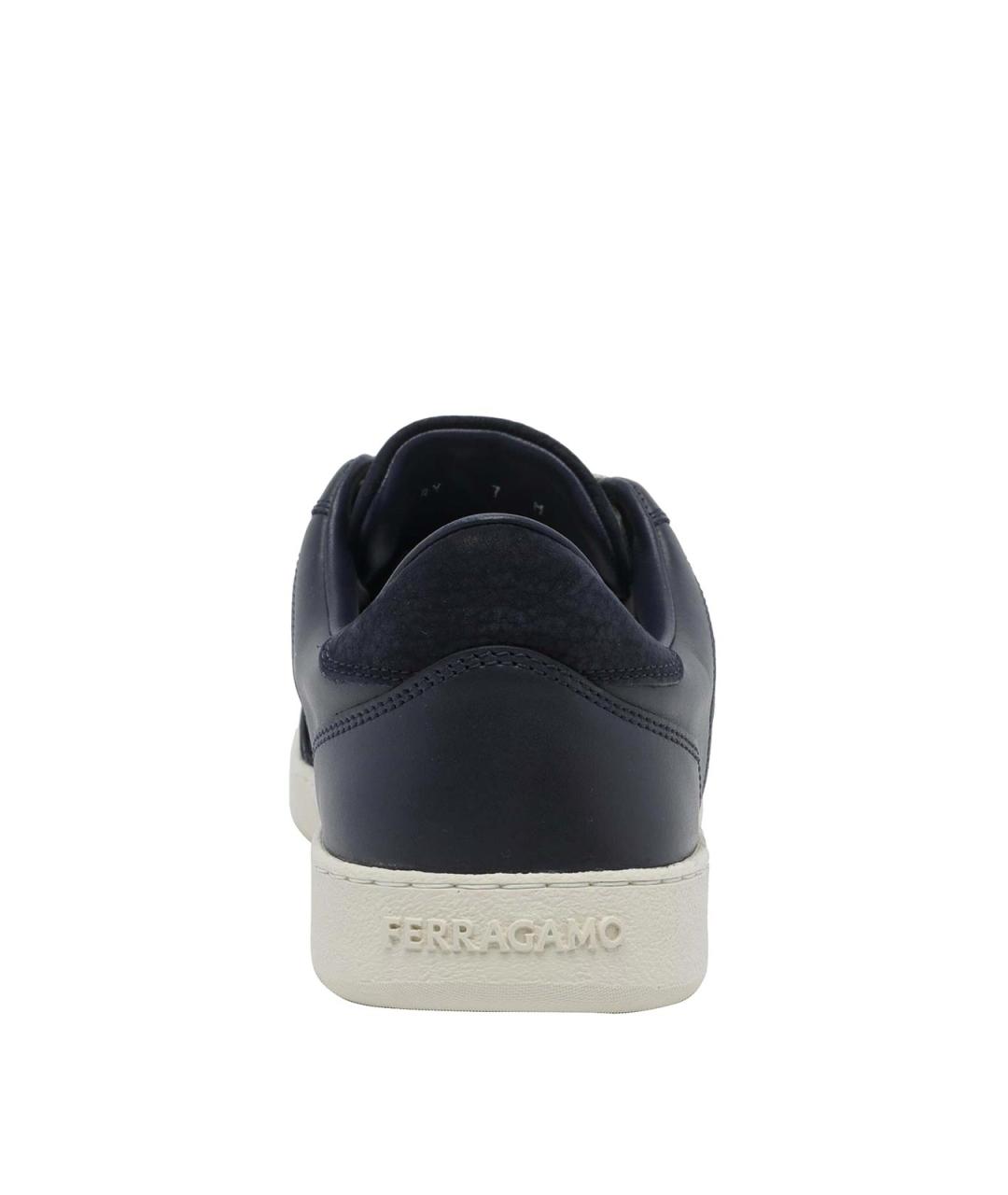 FERRAGAMO Темно-синие кожаные низкие кроссовки / кеды, фото 4
