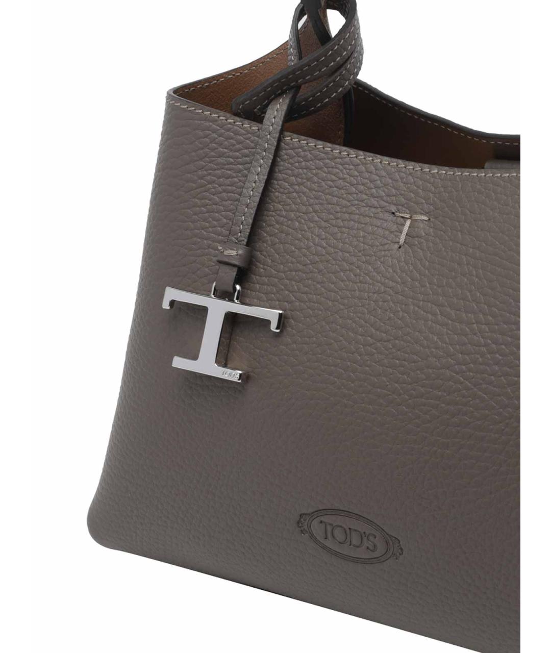 TOD'S Хаки кожаная сумка тоут, фото 4