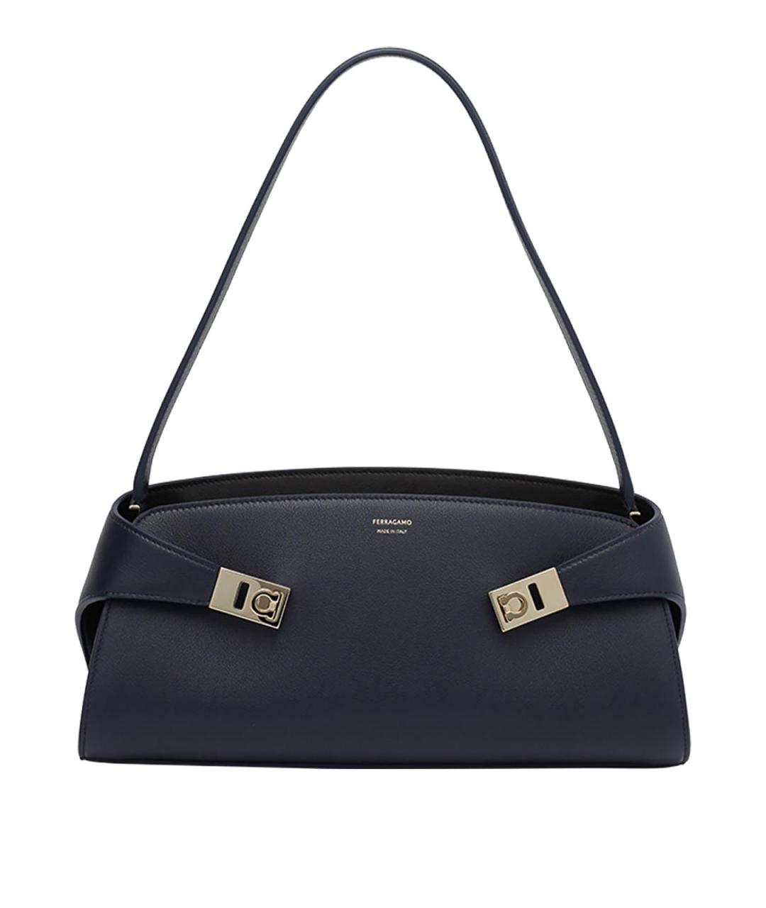 FERRAGAMO Темно-синяя кожаная сумка через плечо, фото 1