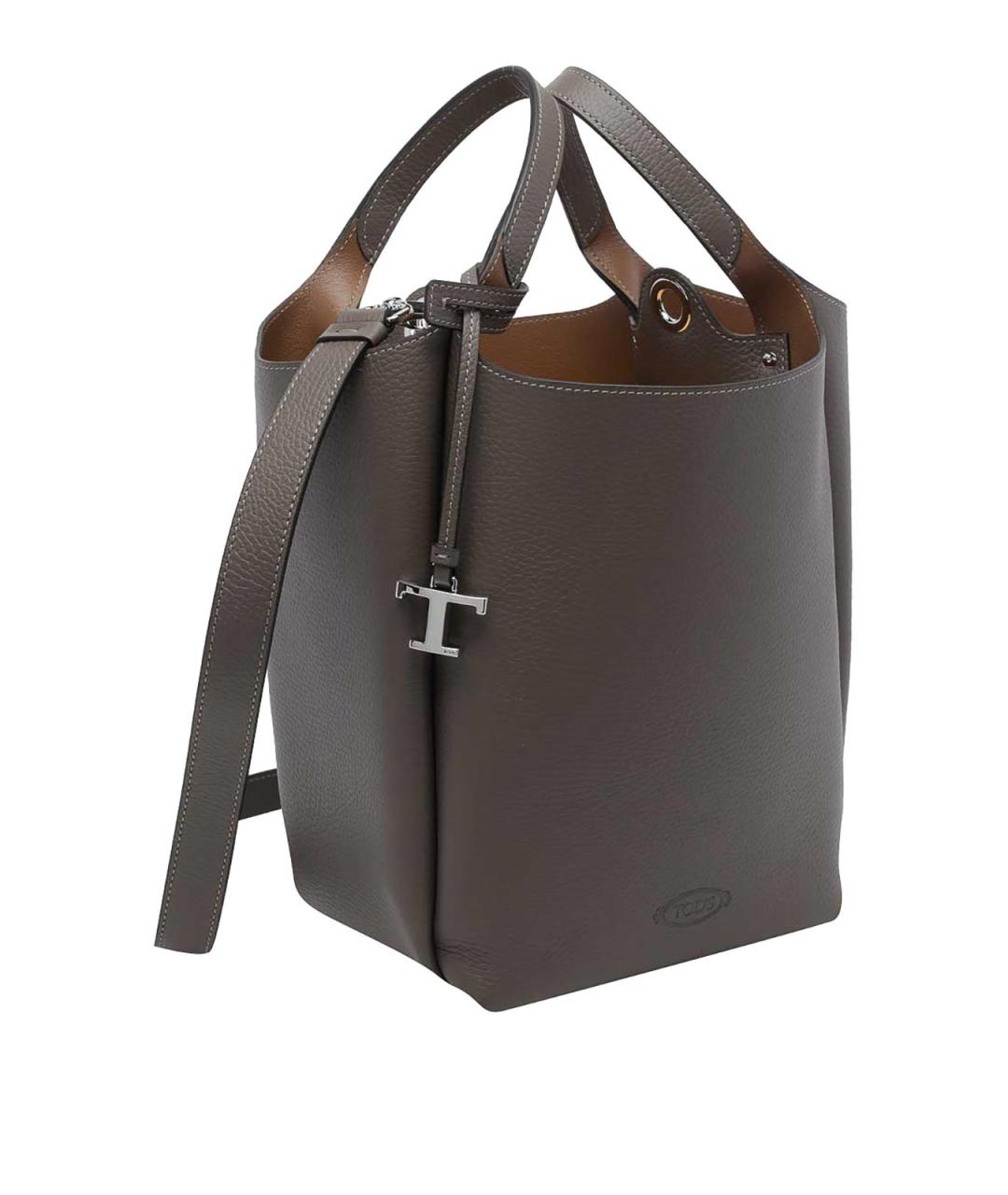 TOD'S Хаки кожаная сумка тоут, фото 2