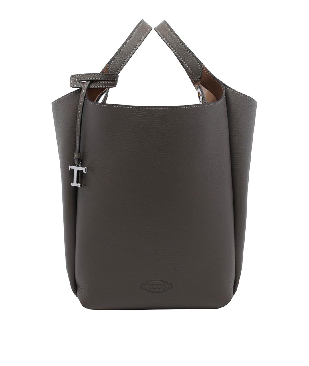 TOD'S Хаки кожаная сумка тоут, фото 1