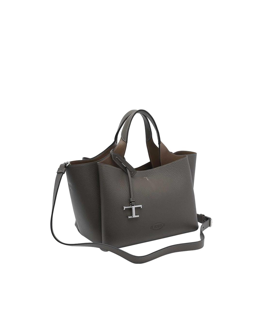 TOD'S Серая кожаная сумка тоут, фото 2