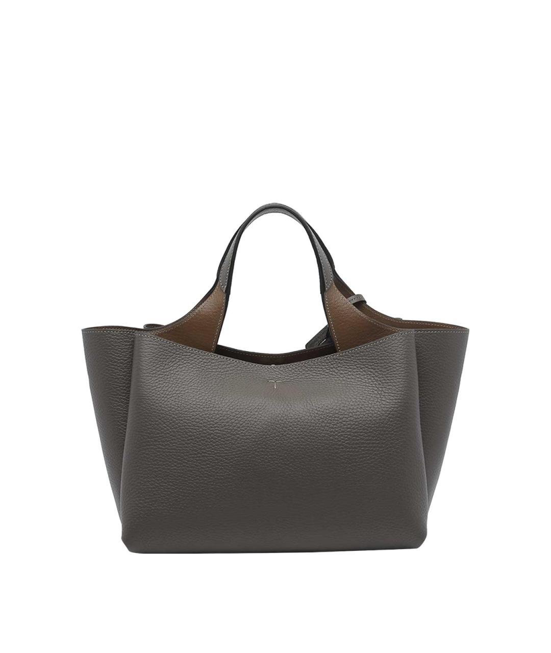 TOD'S Серая кожаная сумка тоут, фото 3