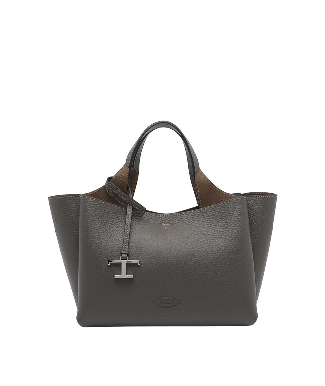 TOD'S Серая кожаная сумка тоут, фото 1
