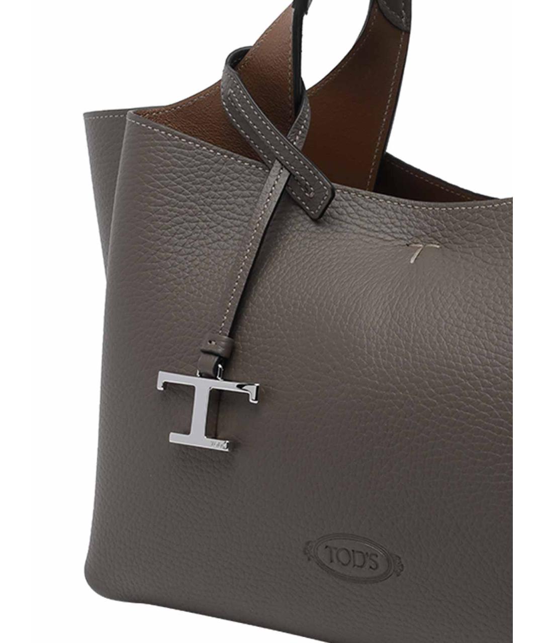 TOD'S Серая кожаная сумка тоут, фото 4
