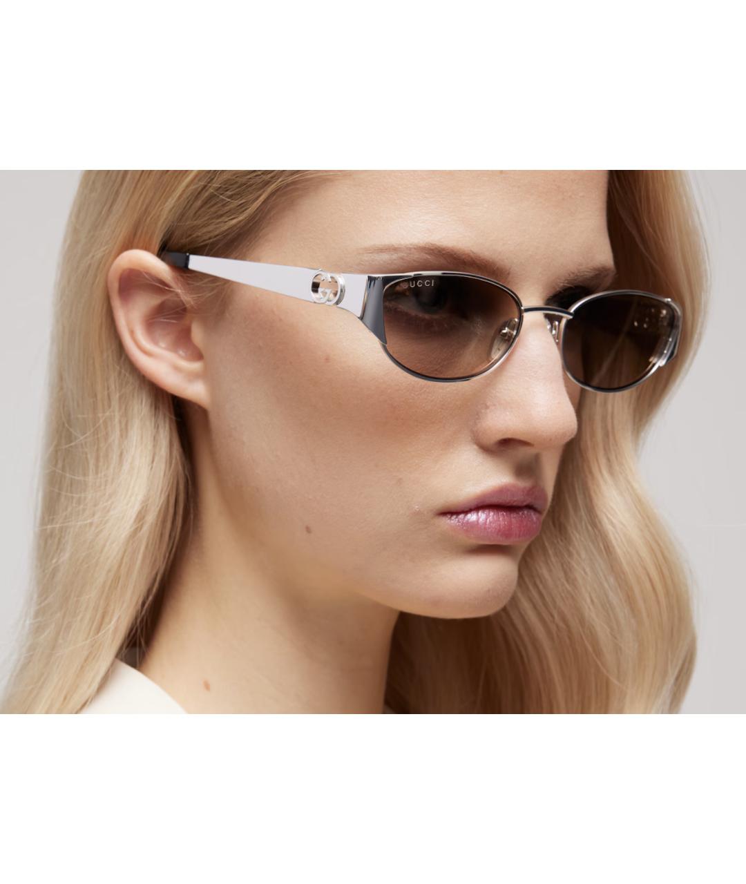 GUCCI Серебряные металлические солнцезащитные очки, фото 5