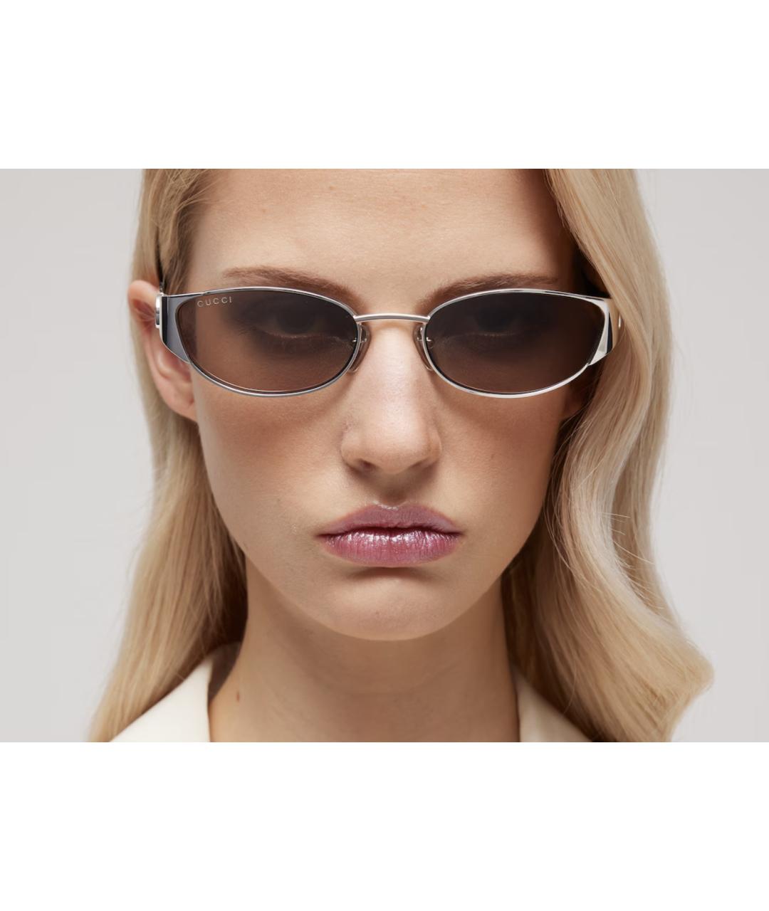 GUCCI Серебряные металлические солнцезащитные очки, фото 4