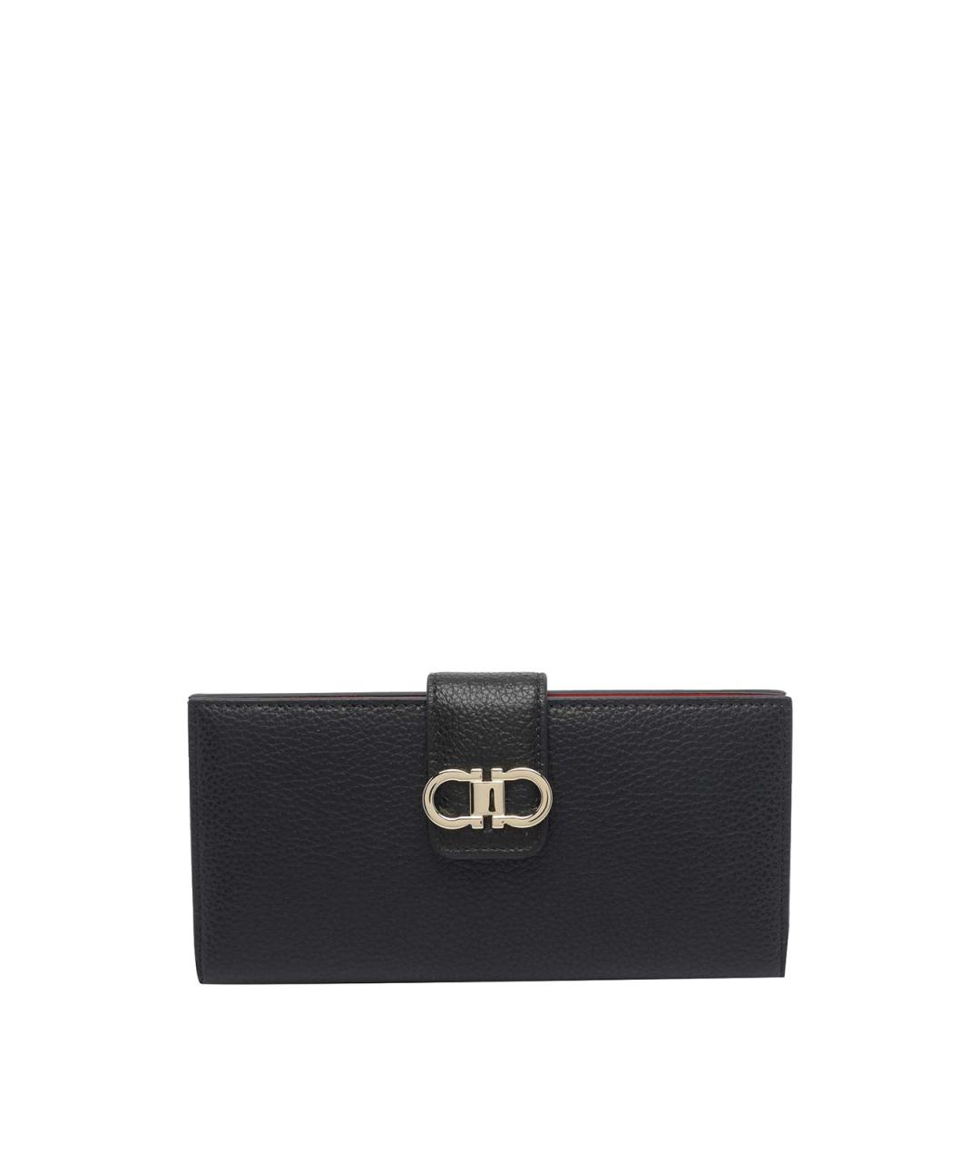 FERRAGAMO Черный кожаный кошелек, фото 1
