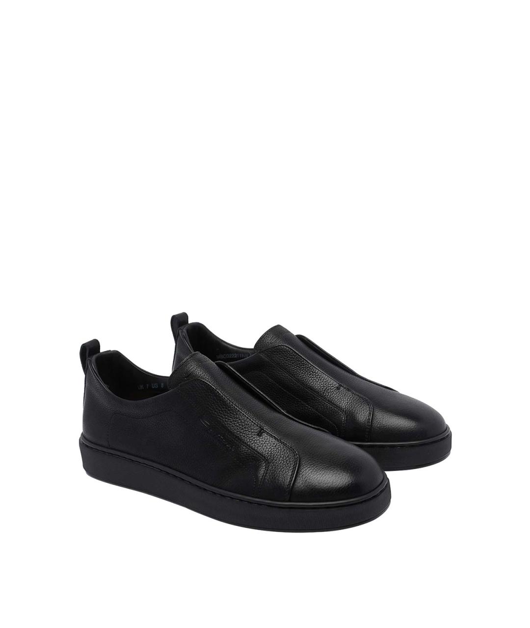 SANTONI Черные кожаные низкие кроссовки / кеды, фото 2