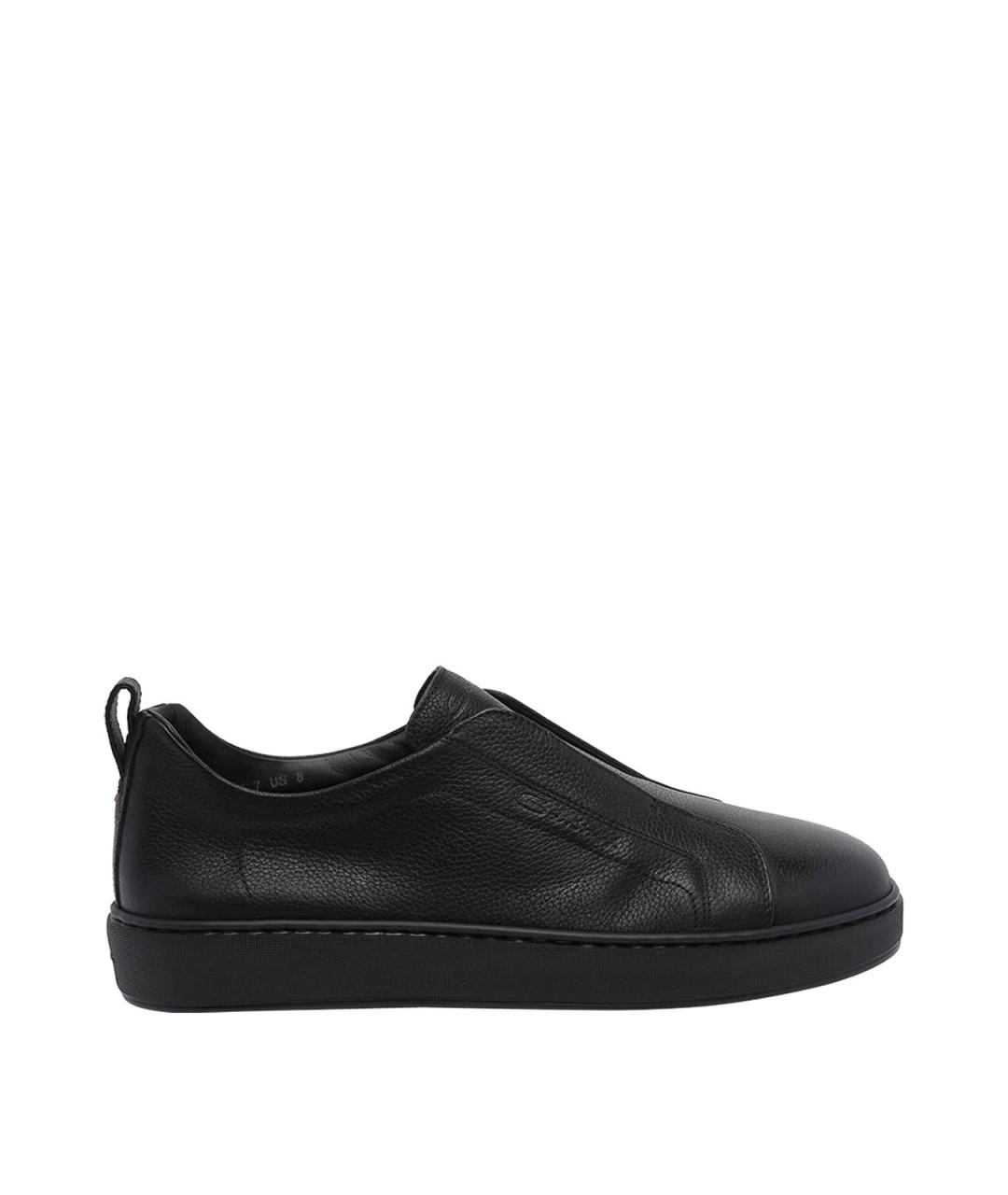 SANTONI Черные кожаные низкие кроссовки / кеды, фото 1