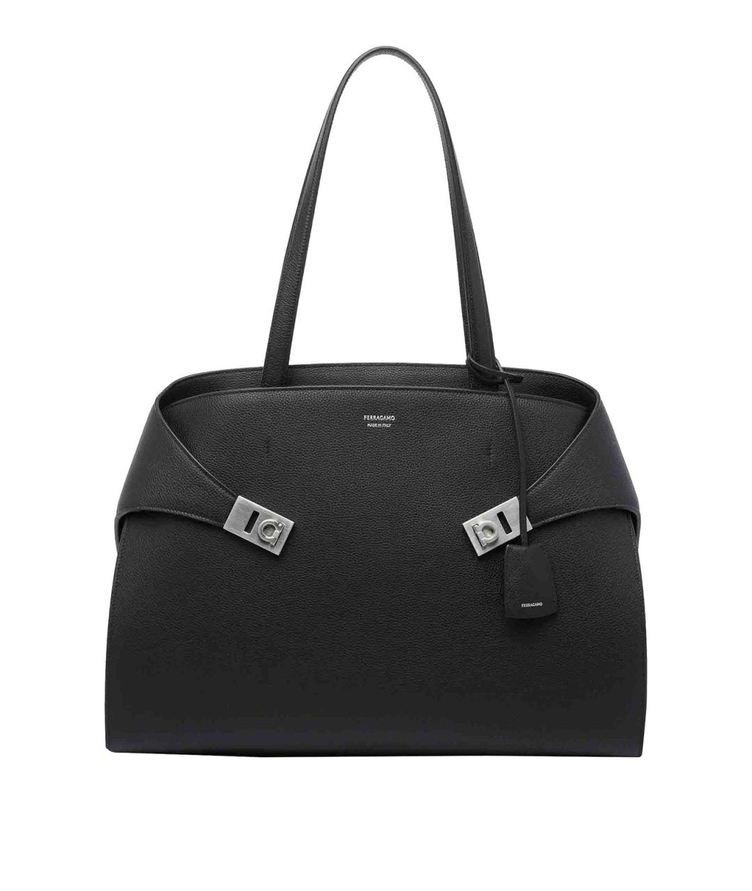 FERRAGAMO Черная кожаная сумка тоут, фото 1