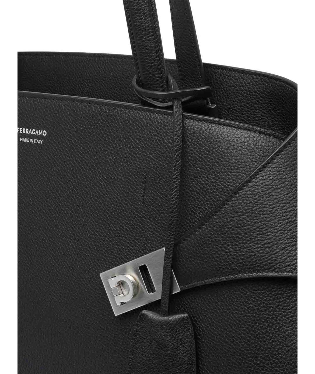 FERRAGAMO Черная кожаная сумка тоут, фото 4