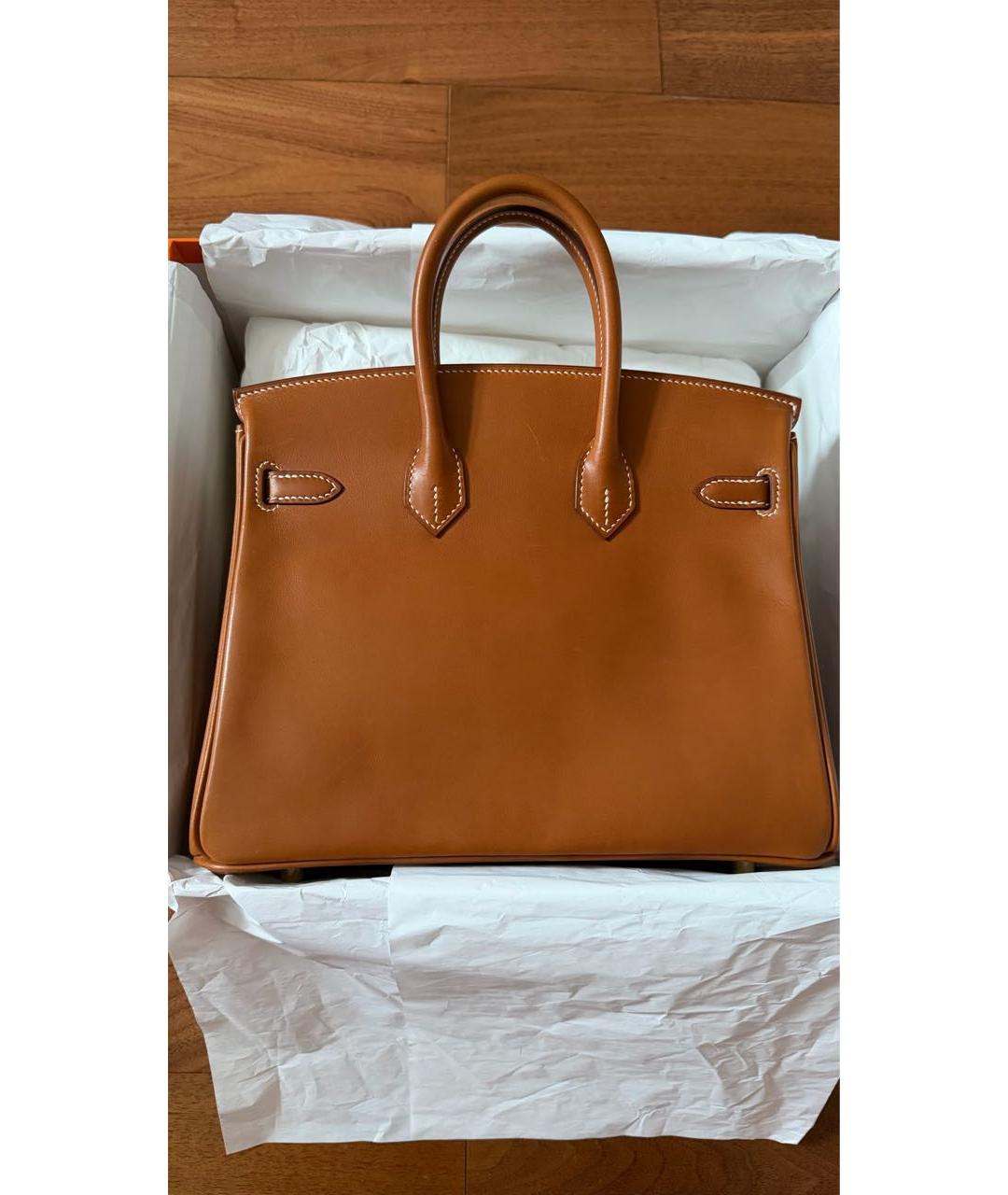HERMES Коричневая кожаная сумка с короткими ручками, фото 3
