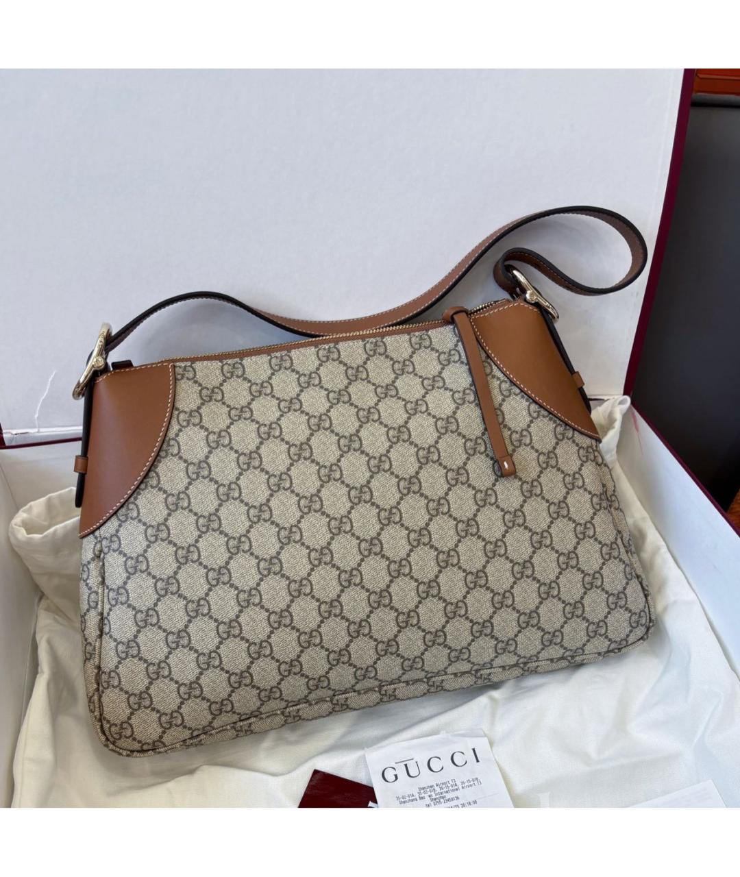 GUCCI Коричневая сумка с короткими ручками из канвы, фото 7