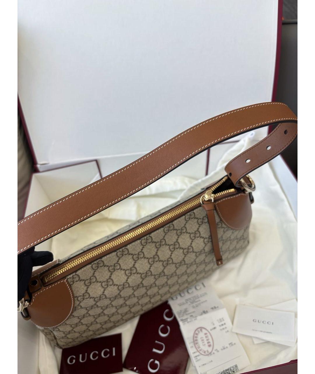 GUCCI Коричневая сумка с короткими ручками из канвы, фото 4