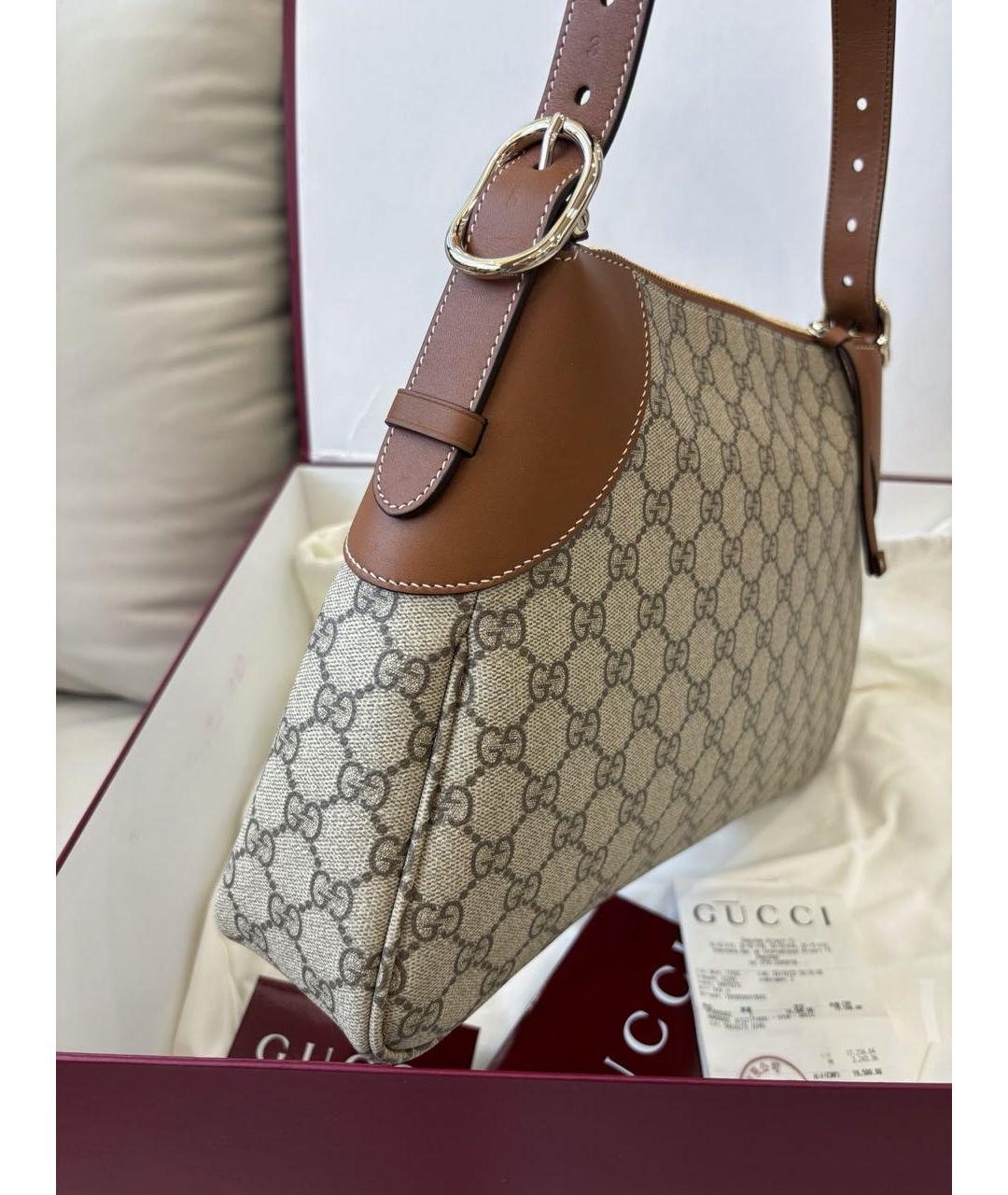 GUCCI Коричневая сумка с короткими ручками из канвы, фото 3