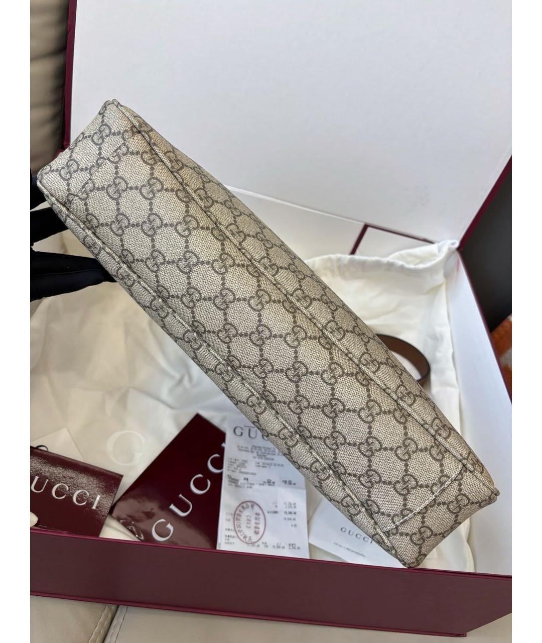 GUCCI Коричневая сумка с короткими ручками из канвы, фото 5