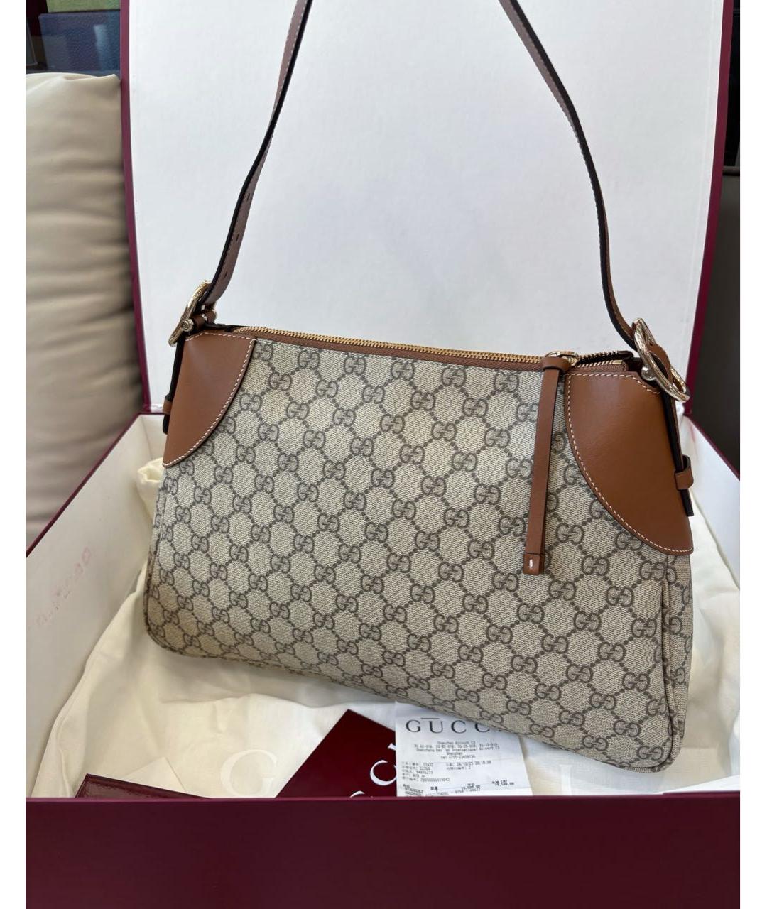 GUCCI Коричневая сумка с короткими ручками из канвы, фото 2