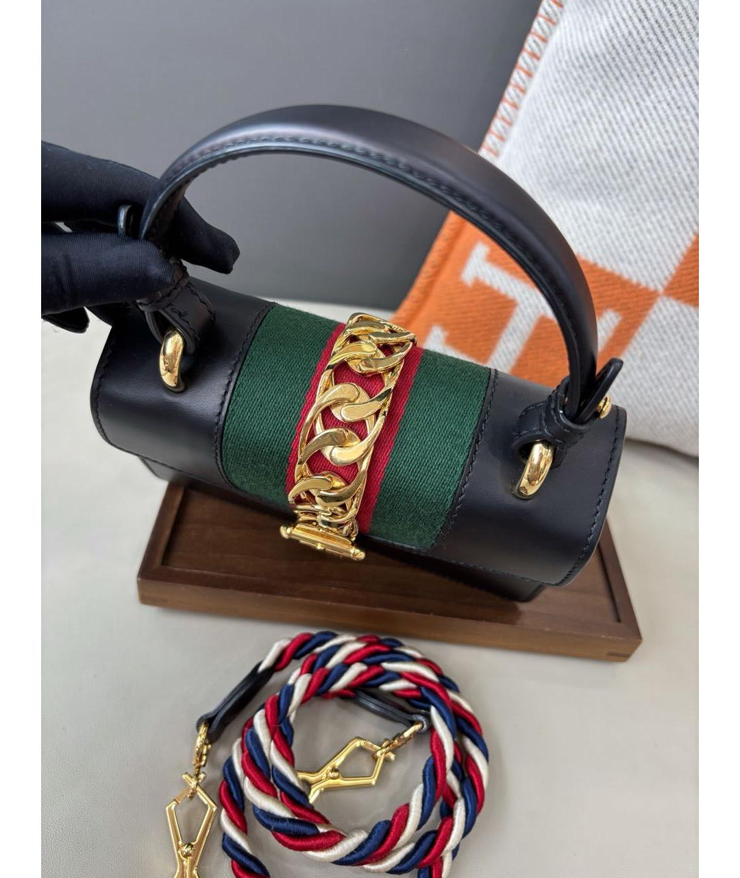 GUCCI Черная кожаная сумка с короткими ручками, фото 5