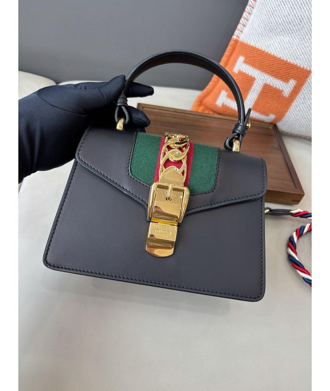 GUCCI Черная кожаная сумка с короткими ручками, фото 2