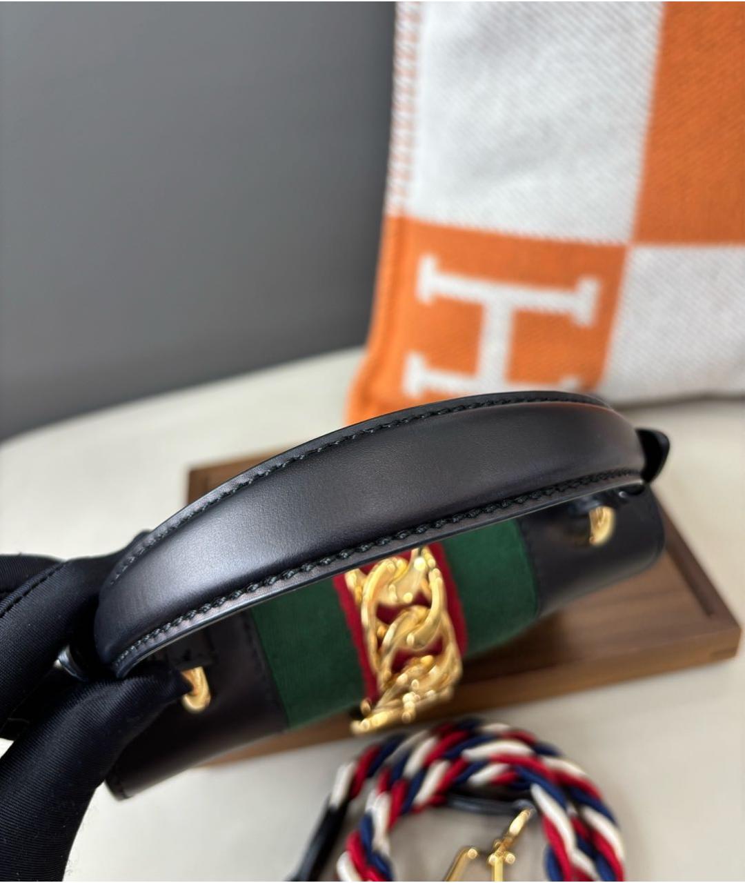 GUCCI Черная кожаная сумка с короткими ручками, фото 7