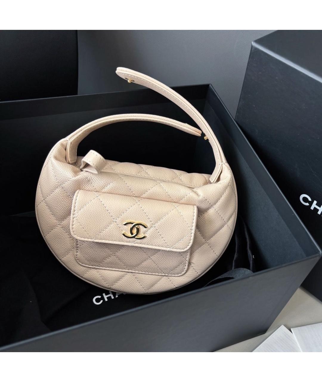 CHANEL Бежевая кожаная сумка через плечо, фото 7