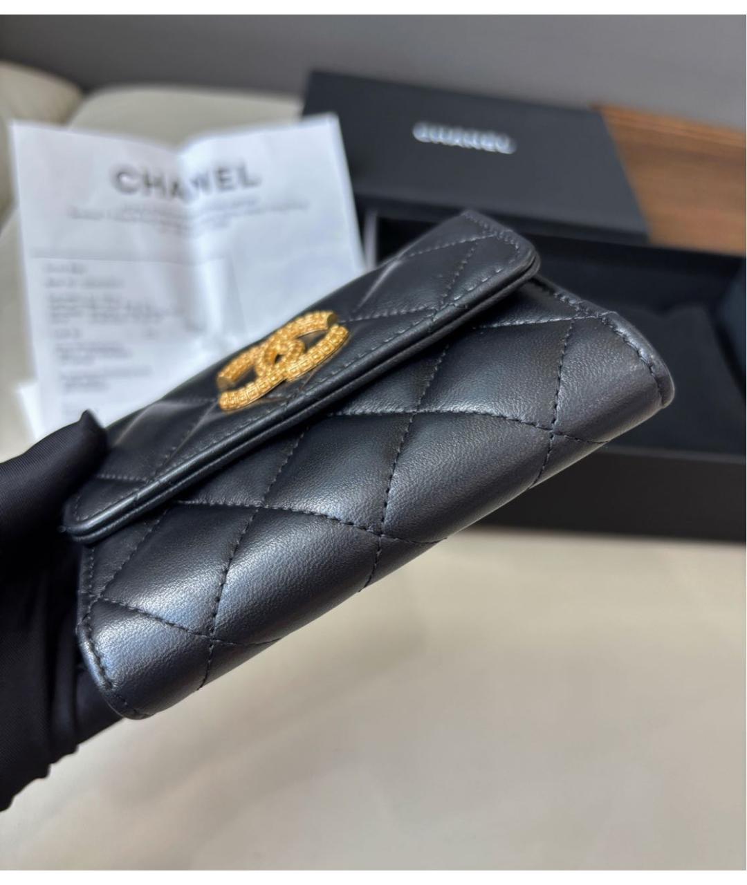 CHANEL Черный кожаный кошелек, фото 4