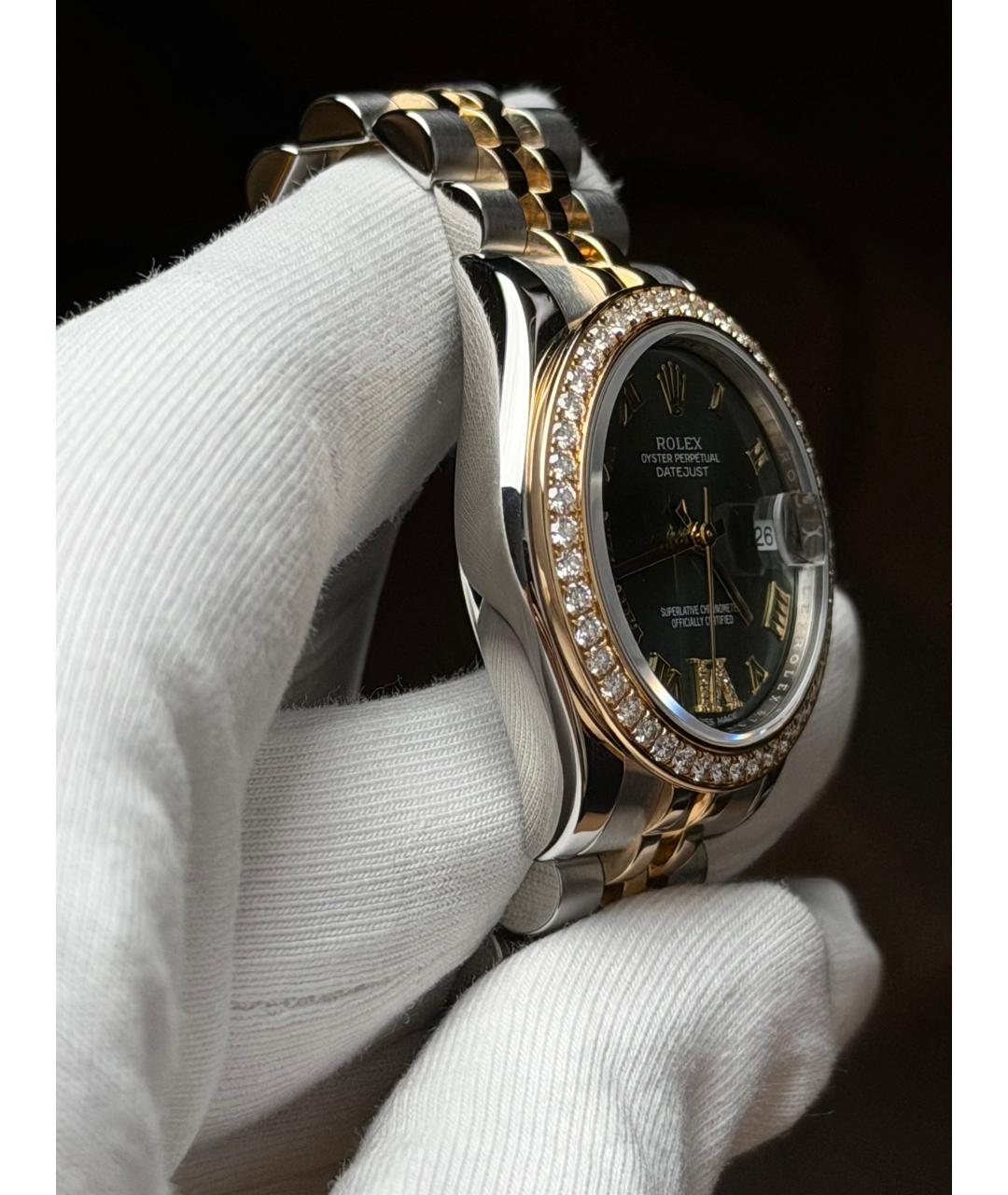ROLEX Зеленые часы из желтого золота, фото 5