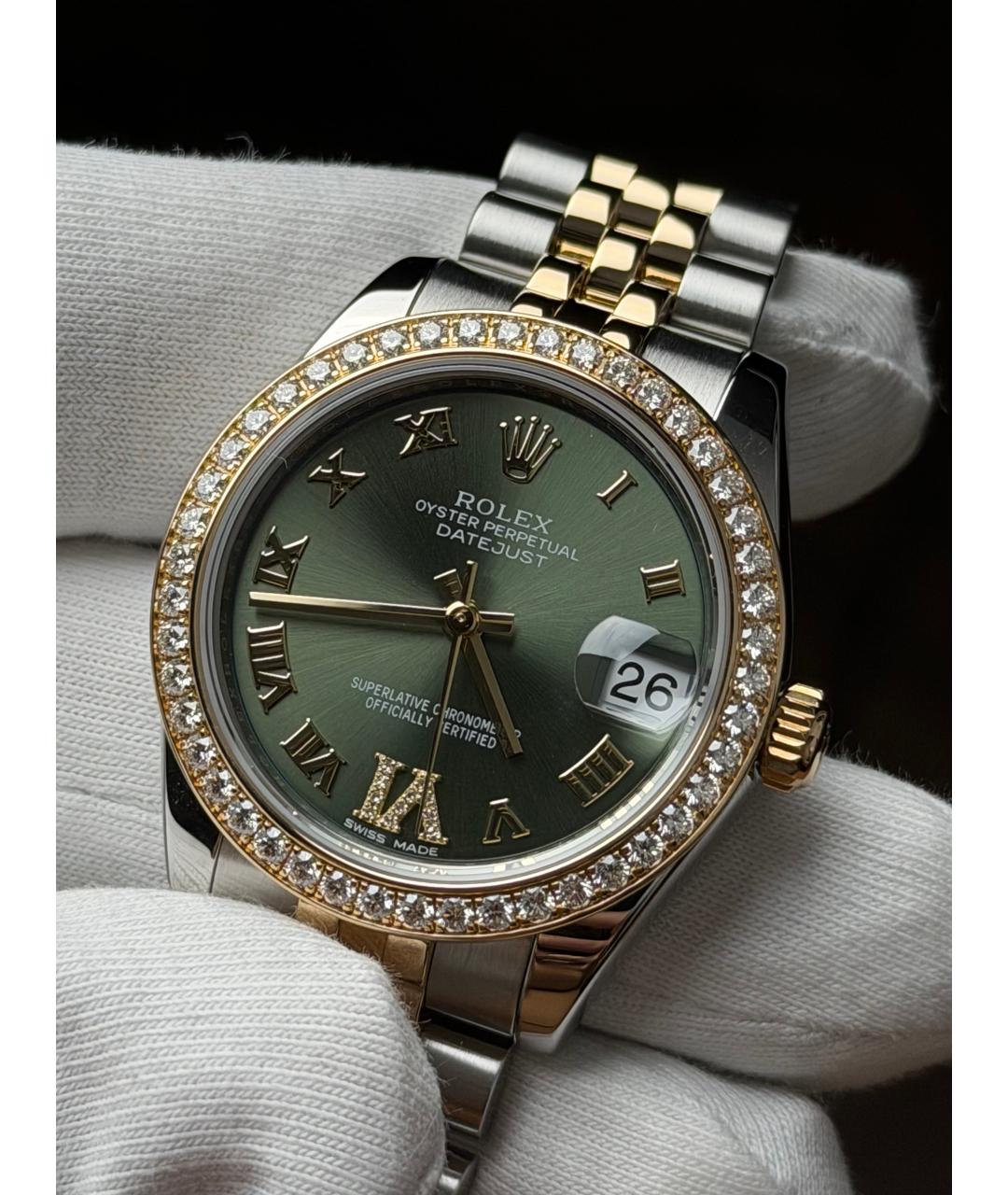 ROLEX Зеленые часы из желтого золота, фото 3