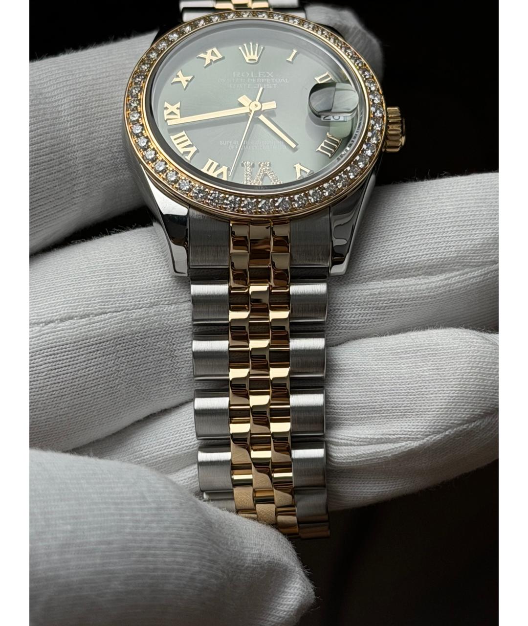 ROLEX Зеленые часы из желтого золота, фото 6