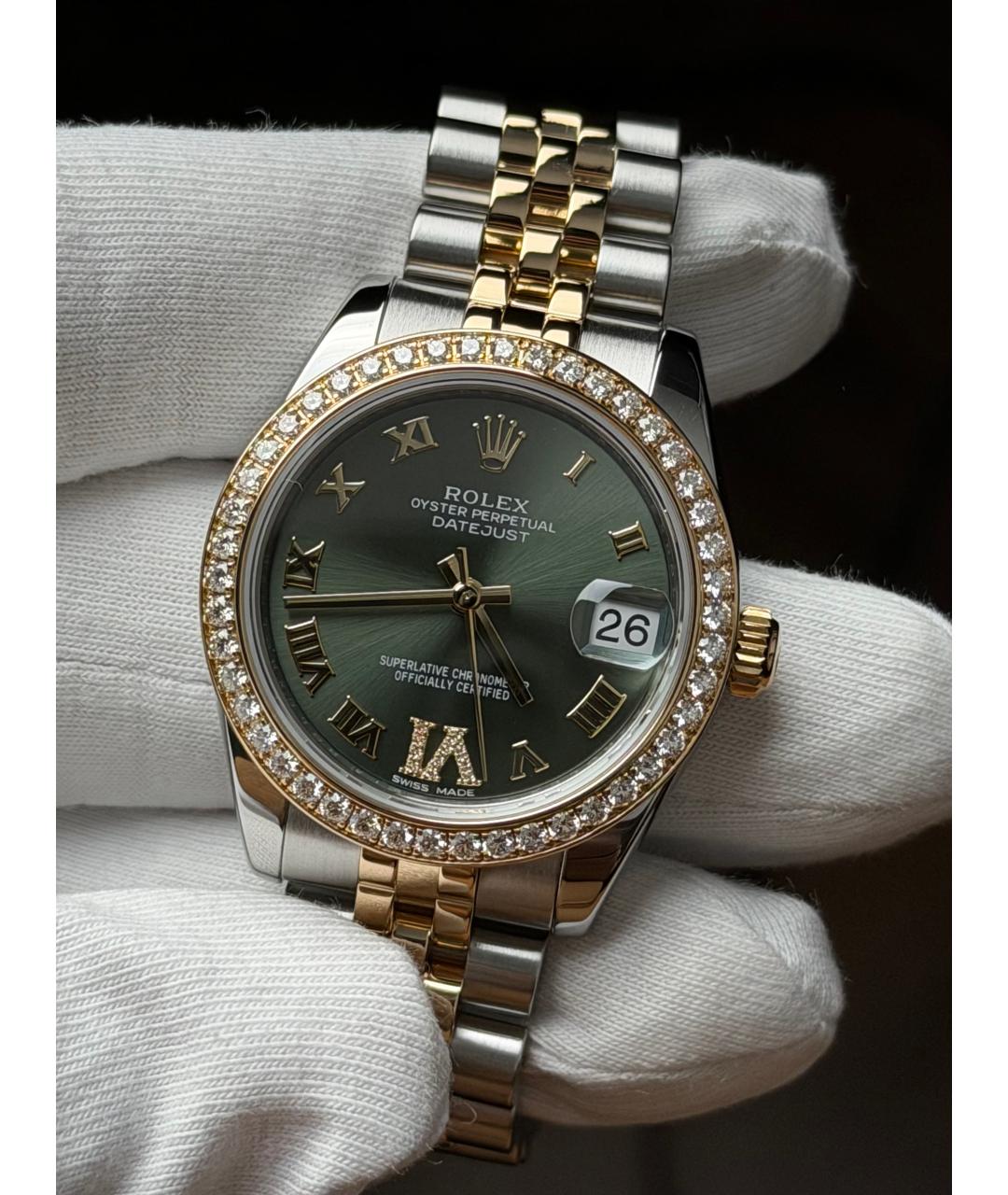 ROLEX Зеленые часы из желтого золота, фото 2